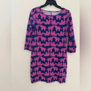 Lilly Pulitzer Vibrant Pink on Navy Long Sleeve Dress